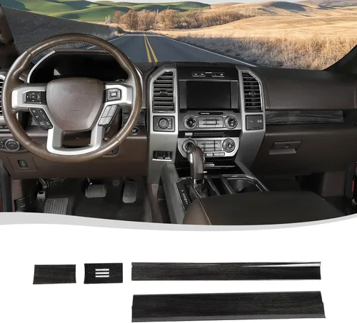 Voodonala para Ford F-150 2015-2020 Cubierta de Panel de Consola Central Compatible con Ford F150 2015-2020 (ABS, Madera Negra, 4 Piezas/Set)