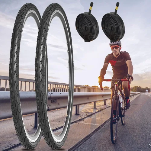 Vista 6 de Paquete de 2 neumáticos de bicicleta de 700 x 23C/25C/28C/35C/38C Plus tubos interiores de bicicleta, válvula Presta de 48mm o válvula Schrader