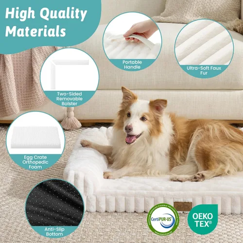 Vista 7 de COZY KISS Bonita cama para perro, cama ortopédica de espuma de conejo sintética con lados, funda extraíble lavable y forro impermeable, cómodo sofá