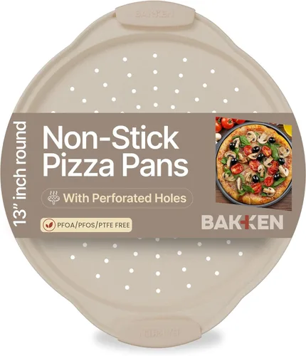 Vista 10 de Bandeja para pizza de acero al carbono con agujeros y revestimiento antiadherente – Libre de PFOA, PFOS y PTFE de Bakken