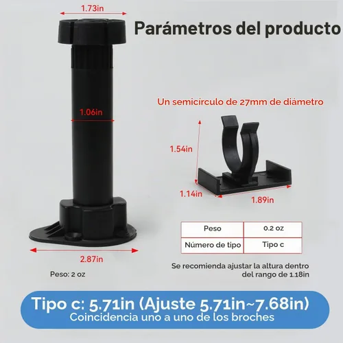 Vista 13 de Paquete de 4 elevadores de muebles de 4 pulgadas, elevadores de cama de 4 pulgadas, resistentes con almohadillas antideslizantes, soporta 1000