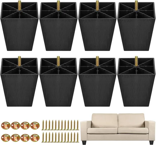 Vista 8 de TURSTIN Patas de Muebles de Plástico Patas de Sofá Cuadradas Cónicas Pies de Sofá con Tuercas en T M8 Tornillos para Patas Sofás Sillas Gabinetes