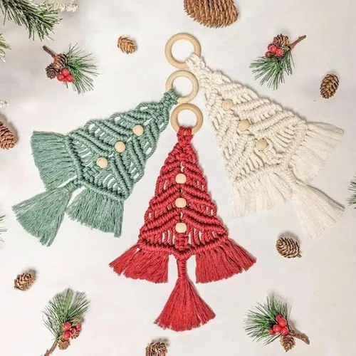 Vista 4 de BVCED Kit de macramé de bricolaje, 3 juegos de árbol tejido de macramé de Navidad para principiantes, adornos de árbol de Navidad, decoración