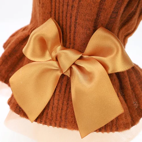 Vista 7 de Fitwarm Vestido de punto de tul para perro, ropa de invierno para perritas pequeñas, ropa para gatos, naranja, talla XS