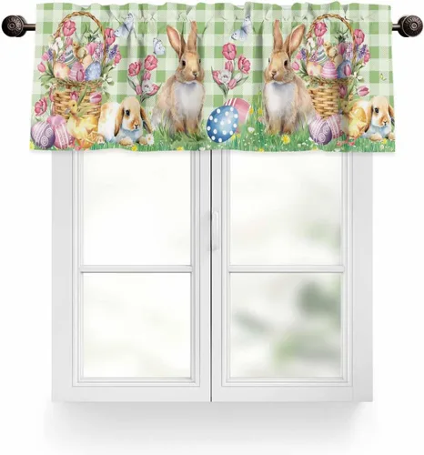 Vista 27 de Cenefa de cortina con lazo rojo de Navidad para ventanas, sala de estar, cocina, baño, granja, bolas de Navidad de acuarela con diseño de bayas