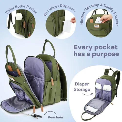 Vista 3 de RUVALINO Mochila para Pañales - Bolsa de Bebé Expandible con hasta 50% Más de Capacidad - Bolsa de Artículos Esenciales para Bebé con Cambiador