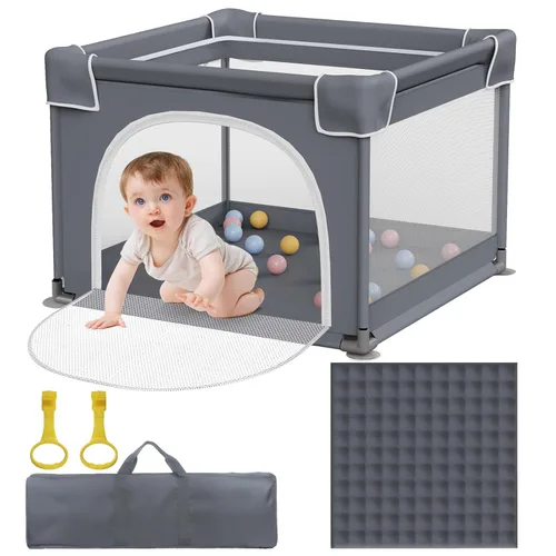 Vista 9 de Jixrolyn: Corralito pequeño para bebés y niños pequeños, de 36"x36", malla suave y transpirable, base antideslizante, corralito mini para bebés