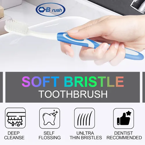 Vista 4 de B Rush Cepillos de dientes extra suaves para adultos, cepillo de dientes para dientes sensibles y encías retraídas, cerdas cónicas, removedor
