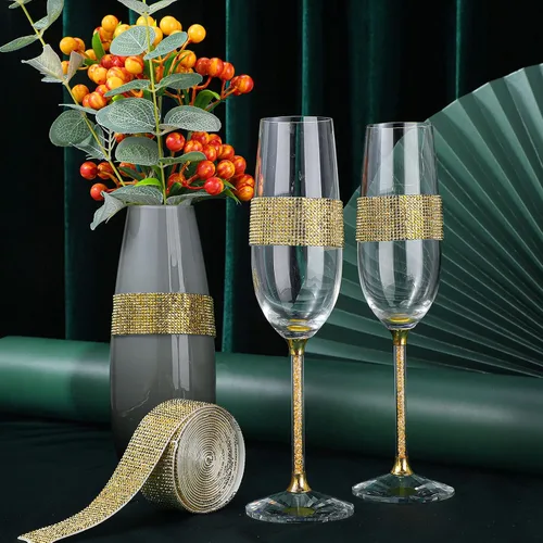 Vista 6 de 5 rollos de cinta autoadhesiva con diamantes de imitación de cristal para manualidades con diamantes de imitación de 0.079 pulgadas (dorado)