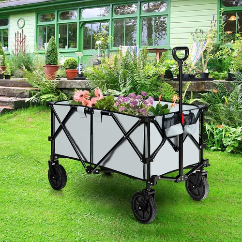 Vista 2 de S AFSTAR Carrito plegable de jardín, con mango ajustable y ruedas universales, carrito plegable resistente para material agrícola, juguetes, Gris