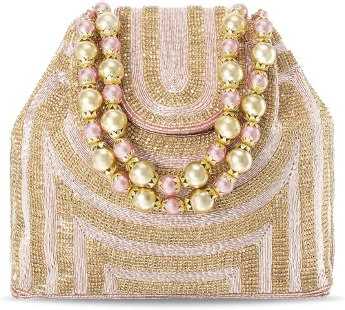 Aheli Potli - Bolsas de noche para mujer, bolso de mano étnico para novia con cordón (P59C), Oro Rosa