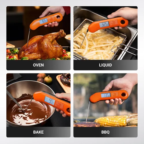 Vista 6 de Termómetro profesional para carne digital, lectura instantánea ultrarrápida de 0.5 seg, precisión certificada por NIST ±0.5°F, impermeable IP67