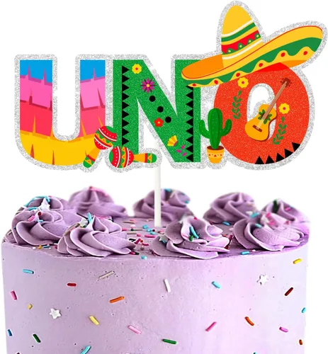 Decoración para tartas españolas de UNO, colorido cartel mexicano para decoración de pasteles, decoración de fiesta de primer cumpleaños, decoración