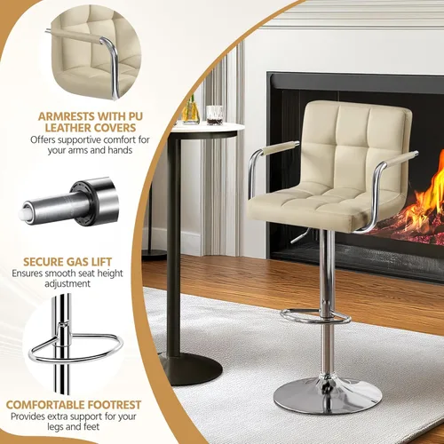 Vista 58 de Yaheetech - 4 taburetes de bar ajustables de terciopelo, taburetes de cocina, sillas de comedor giratorias hidráulicas con reposabrazos, terciopelo