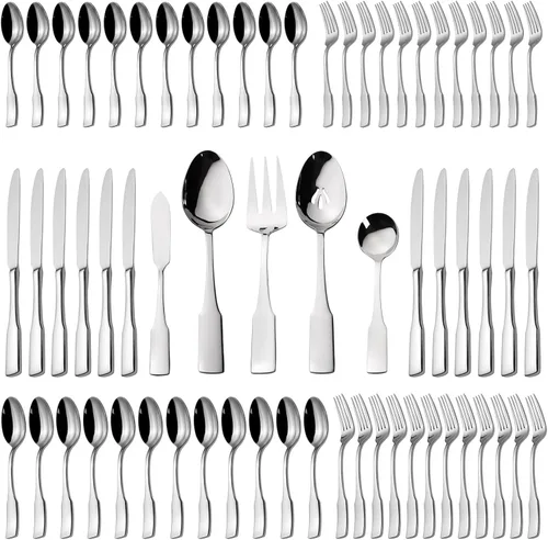 Vista 18 de Alata Kate Black Mirror - Cubiertos de 45 piezas con juego de utensilios para servir utensilios, servicio para 8, cubiertos de acero inoxidable