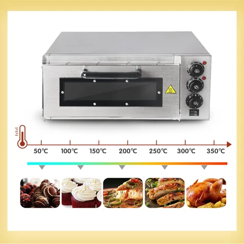 Vista 7 de Horno de pizza comercial, 16 pulgadas de una sola capa, horno eléctrico de acero inoxidable de 2000 W con piedra y estante, multiuso para pizza