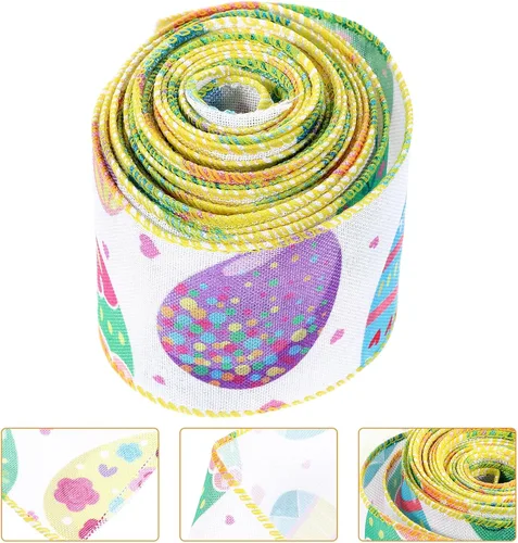 Vista 9 de Easter Wired Edge Ribbon 2-inch Broad 5-Yard Roll Spring Fabric Ribbon for Wrapping, Craft Making, and Holiday Decorations