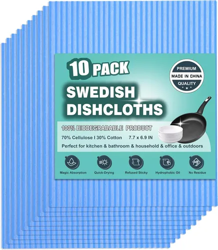 METUUTER Paquete de 10 paños de cocina suecos, paños de cocina reutilizables compostables de celulosa para cocina y uso doméstico
