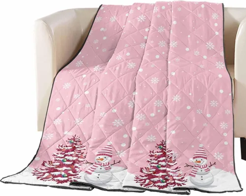 Vista 9 de T&H XHome Quilt Twin Size Luxury Quilted Comforter Bedspread-Thin Soft Cozy, Red Christmas Buffalo Plaid Xmas Tree Snowflake Reversible Stitched