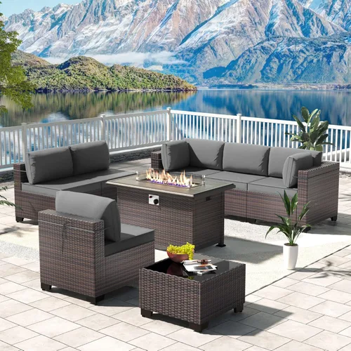 Vista 75 de Kullavik - Juego de muebles para exterior de 6 piezas con sofá modular de ratán de polietileno, color negro