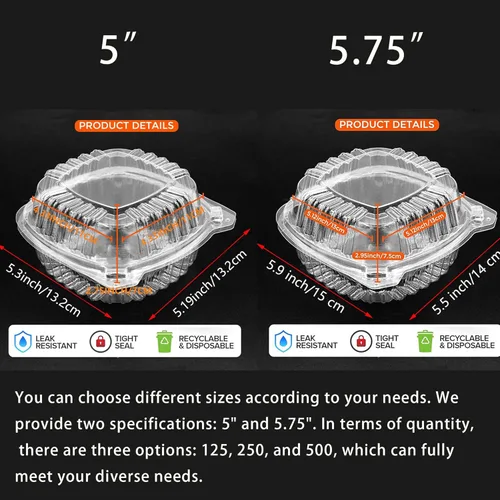 Vista 2 de 500 recipientes de plástico transparente con bisagras de 5 pulgadas, recipientes de plástico transparente para llevar, recipiente cuadrado