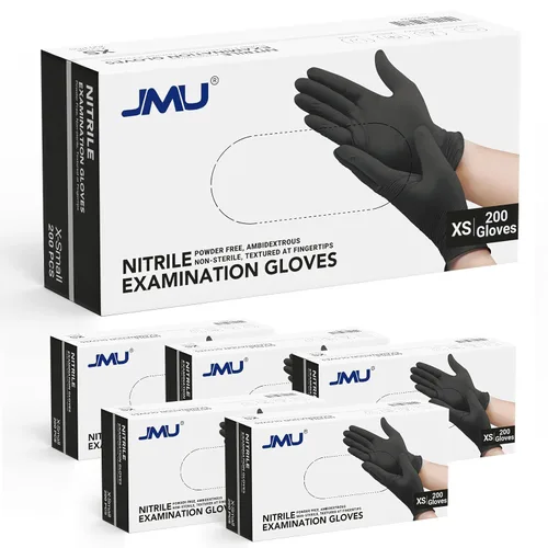 JMU 1200 Black Nitrile Gloves XS, 3.5Mil Disposable Gloves Latex-Free Negro