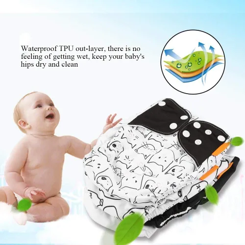 Vista 2 de 4 fundas para pañales de bebé, lavables y reutilizables, cómodas, suaves, secas y transpirables, tamaño ajustable (1#)