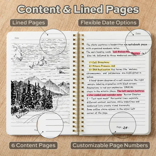 Vista 3 de deli Beige Lined Spiral Journal Notebook, 160 Pages, A5 (5.5"x8") Hardcover Writing Notebook, College Ruled Spiral Bound Journal for Women & Men