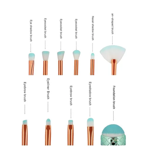 Vista 8 de 11 piezas de pinceles para maquillajes TrimakeShop, para base, maquillaje para cejas, delineador, rubor, corrector estético, pincel ovalado