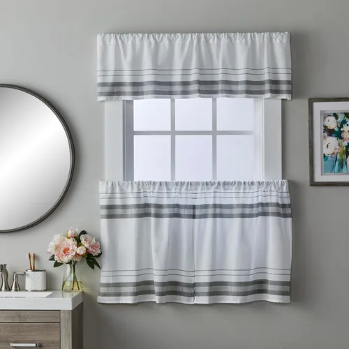 Vista 5 de SKL Home by Saturday Knight Ltd. Par de niveles de rayas de pizarra (paquete de 2), 56x24, blanco