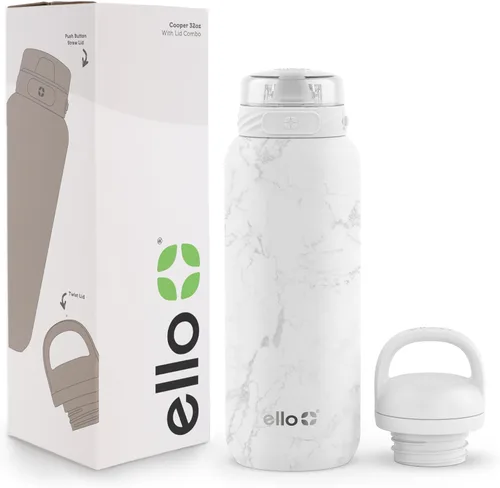 Vista 21 de Ello Cooper Twist - Botella de agua de acero inoxidable de 32 onzas con tapa para beber A prueba de fugas Doble pared y aislada al vacío Asa