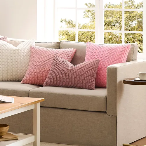 Vista 48 de Kevin Textile - Juego de 2 fundas de almohada decorativas de pana suave, estilo bohemio, a rayas, decoración del hogar para sofá, cama, sofá y sala