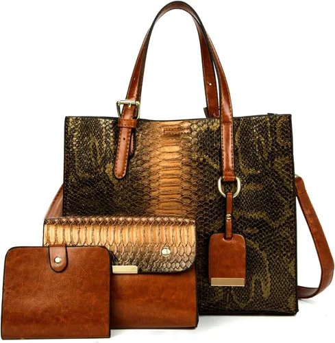 Vista 10 de KingTo Bolsos de hombro estilo satchel con patrón de cocodrilo para mujer, elegantes bolsos de mano, bolsos de cocodrilo para mujer, set de 3 piezas