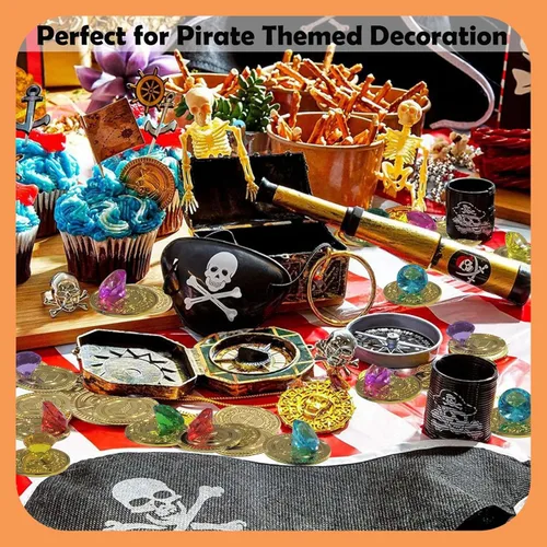 Vista 8 de Cofre del tesoro para premios infantiles, cofre del tesoro de plástico con 288 monedas de oro del tesoro y gemas, joyas, perfecto para fiestas