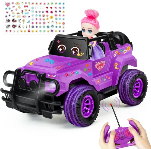 Vista 7 de Auto a control remoto: camión RC con calcomanías de bricolaje y muñeca para niños y niñas, cumpleaños, escala 1:20, camión RC funciones completas