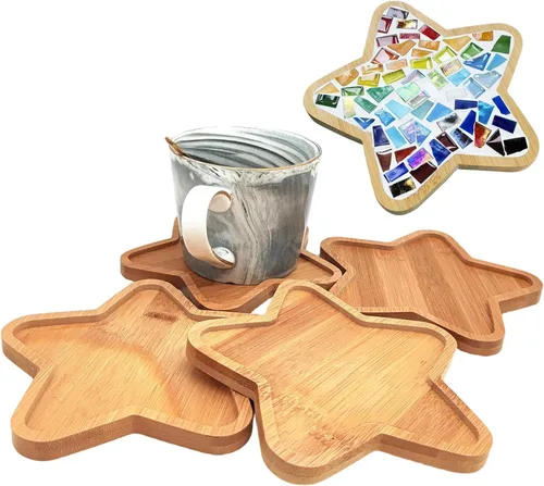 Vista 9 de 4 posavasos de bambú de mosaico para manualidades, bandejas de base en blanco, posavasos para beber, posavasos para plantas, placa de arte