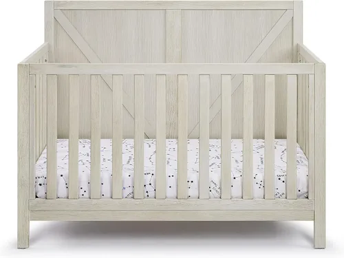 Vista 7 de HomVent Cuna convertible 4 en 1, estilo rústico de granja, se convierte de cuna de bebé a cama infantil, sofá cama y cama matrimonial, 3 alturas