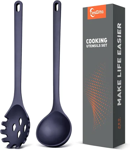 Vista 12 de Juego de 2 utensilios de cocina de silicona para espaguetis y cucharón de Verde