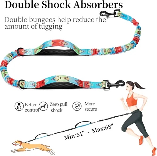 Vista 13 de iYoShop - Correa para perro manos libres con bolsa con cremallera, doble asa acolchada y bungee duradero para caminar, trotar y correr con tu perro