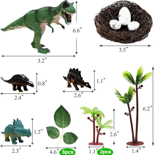 Vista 2 de 26 PCS Adornos para Tartas de Dinosaurio con Huevos de Dinosaurio, Hojas, Árboles, Decoraciones de Pastel para Cumpleaños, Temática de Dinosaurios