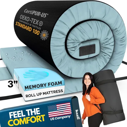Vista 14 de Hazli Matrix AirCell - Colchón enrollable de espuma viscoelástica para adultos, tapete portátil de espuma para dormir, colchoneta de dormir