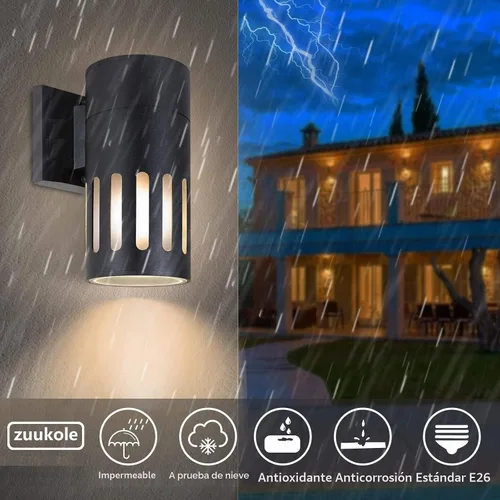 Vista 3 de Lámpara de pared para exteriores, iluminación exterior – Listado ETL, aluminio fundido a presión antioxidante, impermeable, diseño de cilindro