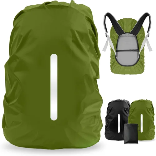 Vista 8 de LAMA Paquete de 2 fundas impermeables para mochila, protector reflectante a prueba de lluvia para antipolvo y antirrobo, tamaño M