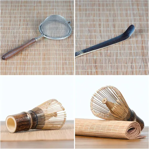 Vista 7 de Juego de batidor Matcha de 7 piezas con cuenco de matcha hecho a mano y batidor de bambú morado de 100 puntas (Chasen), kit completo de matcha
