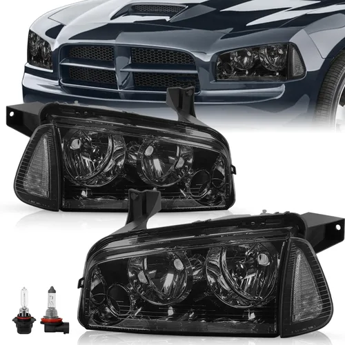 Vista 10 de TUSDAR Juego de 4 piezas de conjunto de faros delanteros halógenos Compatible con faros delanteros y luz de esquina lateral para Dodge Charger