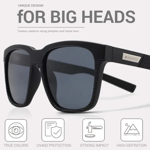 Vista 3 de MAXJULI Gafas de sol polarizadas para cabezas grandes, hombres y mujeres 8023