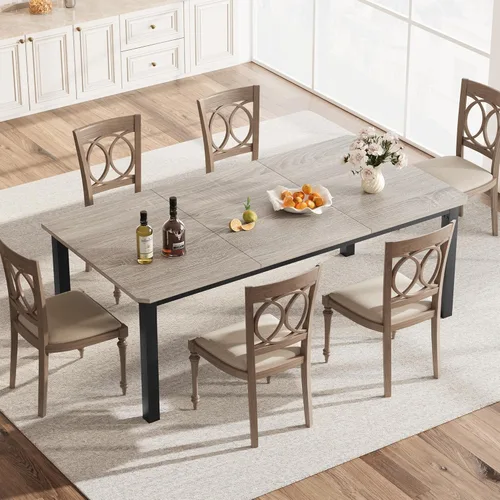 Vista 3 de GarveeHome Industrial Dining Table for 6-8 People, 78.7" Long Kitchen Table with Sturdy Metal Frame & Seats 6 Rectangular Counter for Dinner