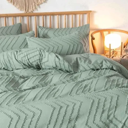 Vista 2 de Nanko Juego de funda de edredón verde salvia, tamaño King, juego de funda de edredón de microfibra bohemia copetuda de 3 piezas, para todas