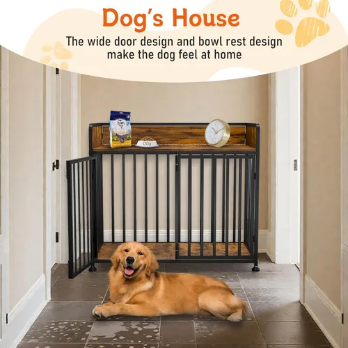 Vista 5 de Mueble de jaula para perros de 42 pulgadas, perrera mediana para interiores, perrera grande de interior para razas grandes, mesa de jaula de madera