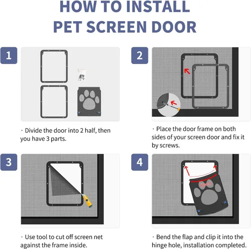 Vista 5 de Petleso Puerta mosquitera para perro, puerta mosquitera para mascotas, puerta con cerradura para perro, fácil de instalar, puerta para mascotas